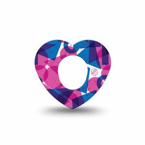 ExpressionMed Violet Vortex Dexcom G7 Heart Shape Tape, Dexcom Stelo Glucose Biosensor System, Single Tape Geometric Pink And Blue Combo, Overlay Patch CGM Design