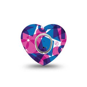 ExpressionMed Violet Vortex Dexcom G7 Heart Shape Tape, Dexcom Stelo Glucose Biosensor System, Single Tape and Single Sticker Purple Blue Basic Shape Print, Overlay Patch CGM Design