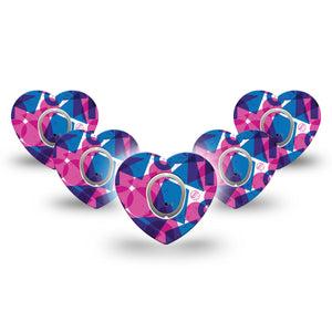 ExpressionMed Violet Vortex Dexcom G7 Heart Shape Tape, Dexcom Stelo Glucose Biosensor System, 5-Pack Tape and 5-Pack Sticker Purple Blue Basic Shape Print, Overlay Patch CGM Design