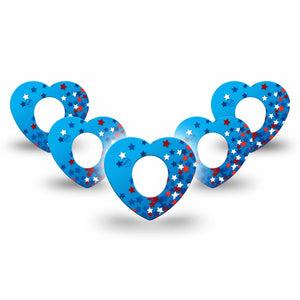 ExpressionMed Confetti Stars Dexcom G7 Heart Shape Tape, Dexcom Stelo Glucose Biosensor System, 5-Pack Tape Independence Day Stars, Overlay Patch CGM Design