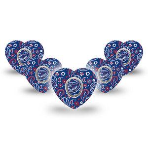 ExpressionMed Independence Paisley Dexcom G7 Heart Shape Tape, Dexcom Stelo Glucose Biosensor System, 5-Pack Tape and 5-Pack Sticker Fun Summer Paisley, Overlay Patch CGM Design