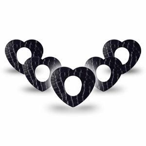ExpressionMed Black Aligator Skin Dexcom G7 Heart Shape Tape, Dexcom Stelo Glucose Biosensor System, 5-Pack Tape Alligator Print, Overlay Patch CGM Design