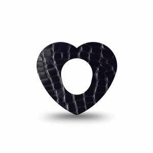 ExpressionMed Black Aligator Skin Dexcom G7 Heart Shape Tape, Dexcom Stelo Glucose Biosensor System, Single Tape Black Sleek Alligator Print, Overlay Patch CGM Design