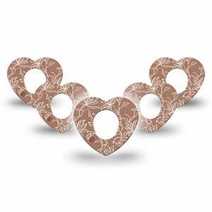 ExpressionMed Mocha Mousse Lace Dexcom G7 Heart Shape Tape, Dexcom Stelo Glucose Biosensor System, 5-Pack Tape Delicate Floral Pattern, Overlay Patch CGM Design