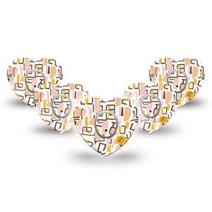 ExpressionMed Squiggles Dexcom G7 Heart Shape Tape, Dexcom Stelo Glucose Biosensor System, 5-Pack Tape and 5-Pack Sticker Whimsical Geometric Pattern, Overlay Patch CGM Design