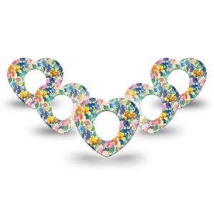 ExpressionMed Summer Fling Dexcom G7 Heart Shape Tape, Dexcom Stelo Glucose Biosensor System, 5-Pack Tape Brush Stroke Flowers, Overlay Patch CGM Design