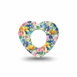 ExpressionMed Summer Fling Dexcom G7 Heart Shape Tape, Dexcom Stelo Glucose Biosensor System, Single Tape Watercolor Petal Garden, Overlay Patch CGM Design