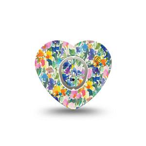 ExpressionMed Summer Fling Dexcom G7 Heart Shape Tape, Dexcom Stelo Glucose Biosensor System, Single Tape and Single Sticker Watercolor Petal Garden, Overlay Patch CGM Design