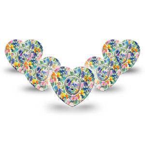 ExpressionMed Summer Fling Dexcom G7 Heart Shape Tape, Dexcom Stelo Glucose Biosensor System, 5-Pack Tape and 5-Pack Sticker Brush Stroke Flowers, Overlay Patch CGM Design