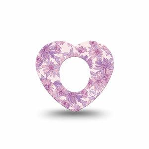 ExpressionMed Purple Daisy Dexcom G7 Heart Shape Tape, Dexcom Stelo Glucose Biosensor System, Single Tape Calming Purple Hues, Overlay Patch CGM Design