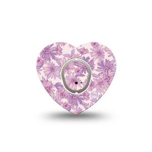 ExpressionMed Purple Daisy Dexcom G7 Heart Shape Tape, Dexcom Stelo Glucose Biosensor System, Single Tape and Single Sticker Calming Purple Hues, Overlay Patch CGM Design
