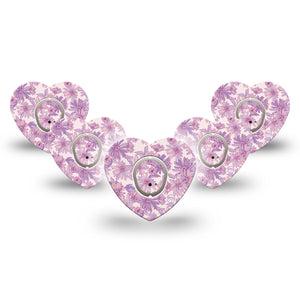 ExpressionMed Purple Daisy Dexcom G7 Heart Shape Tape, Dexcom Stelo Glucose Biosensor System, 5-Pack Tape and 5-Pack Sticker Lilac Daisy Garden, Overlay Patch CGM Design