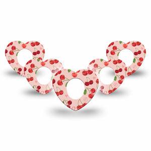ExpressionMed Cherries Dexcom G7 Heart Shape Tape, Dexcom Stelo Glucose Biosensor System, 5-Pack Tape Cute Cherries, Overlay Patch CGM Design
