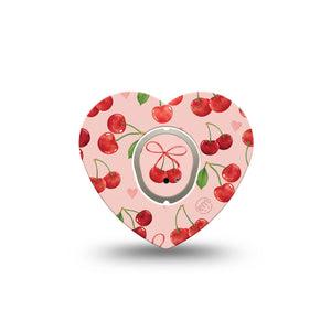 ExpressionMed Cherries Dexcom G7 Heart Shape Tape, Dexcom Stelo Glucose Biosensor System, Single Tape and Single Sticker Summer Fruit, Overlay Patch CGM Design