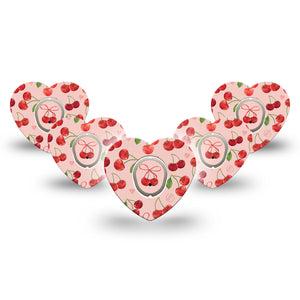 ExpressionMed Cherries Dexcom G7 Heart Shape Tape, Dexcom Stelo Glucose Biosensor System, 5-Pack Tape and 5-Pack Sticker Cute Cherries, Overlay Patch CGM Design