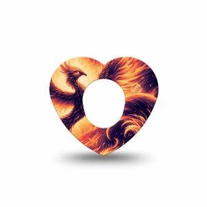ExpressionMed Rising Phoenix Dexcom G7 Heart Shape Tape, Dexcom Stelo Glucose Biosensor System, Single Tape Life and Death Symbolism, Overlay Patch CGM Design