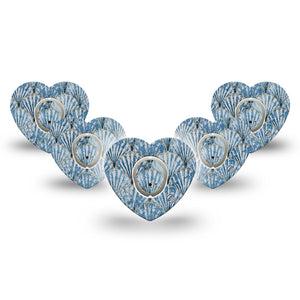 ExpressionMed Seashells Dexcom G7 Heart Shape Tape, Dexcom Stelo Glucose Biosensor System, 5-Pack Tape and 5-Pack Sticker Aesthetic Sea Shell Pattern, Overlay Patch CGM Design