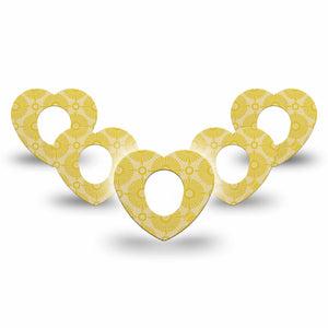 ExpressionMed Yellow Sundress Dexcom G7 Heart Shape Tape, Dexcom Stelo Glucose Biosensor System, 5-Pack Tape Golden Ornamental Sunbursts, Overlay Patch CGM Design