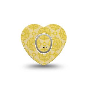 ExpressionMed Yellow Sundress Dexcom G7 Heart Shape Tape, Dexcom Stelo Glucose Biosensor System, Single Tape and Single Sticker Golden Ornamental Sunbursts, Overlay Patch CGM Design