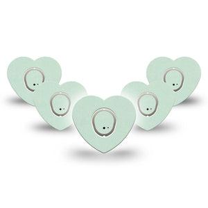 ExpressionMed Mint Green Dexcom G7 Heart Shape Tape, Dexcom Stelo Glucose Biosensor System, 5-Pack Tape and 5-Pack Sticker Plain Mint Green, Overlay Patch CGM Design