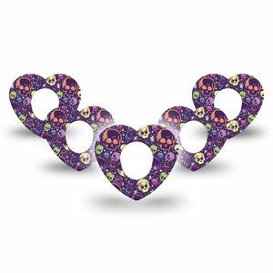 ExpressionMed Neon Skulls Dexcom G7 Heart Shape Tape, Dexcom Stelo Glucose Biosensor System, 5-Pack Tape Purple and Neon Skulls, Overlay Patch CGM Design