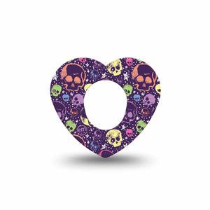 ExpressionMed Neon Skulls Dexcom G7 Heart Shape Tape, Dexcom Stelo Glucose Biosensor System, Single Tape Art Skulls Stars, Overlay Patch CGM Design