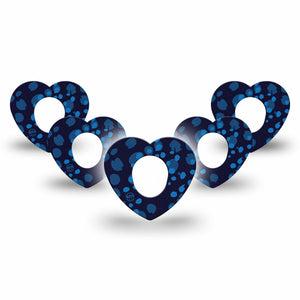 ExpressionMed Blue Drops Dexcom G7 Heart Shape Tape, Dexcom Stelo Glucose Biosensor System, 5-Pack Tape Blue Toned Bead Inspired, Overlay Patch CGM Design