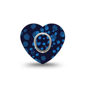 ExpressionMed Blue Drops Dexcom G7 Heart Shape Tape, Dexcom Stelo Glucose Biosensor System, Single Tape and Single Sticker Classy Navy Blue Drops, Overlay Patch CGM Design