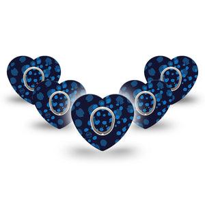 ExpressionMed Blue Drops Dexcom G7 Heart Shape Tape, Dexcom Stelo Glucose Biosensor System, 5-Pack Tape and 5-Pack Sticker Blue Toned Bead Inspired, Overlay Patch CGM Design