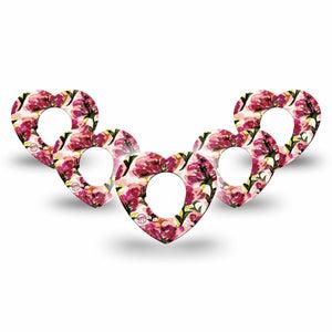 ExpressionMed Maroon Flowers Dexcom G7 Heart Shape Tape, Dexcom Stelo Glucose Biosensor System, 5-Pack Tape Feathery Petals, Overlay Patch CGM Design