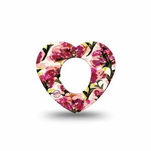 ExpressionMed Maroon Flowers Dexcom G7 Heart Shape Tape, Dexcom Stelo Glucose Biosensor System, Single Tape Feathery Petals, Overlay Patch CGM Design