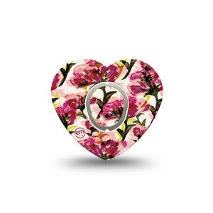 ExpressionMed Maroon Flowers Dexcom G7 Heart Shape Tape, Dexcom Stelo Glucose Biosensor System, Single Tape and Single Sticker Feathery Petals, Overlay Patch CGM Design