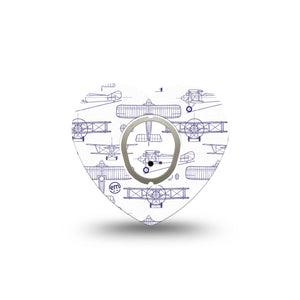 ExpressionMed Airplane Dexcom G7 Heart Shape Tape, Dexcom Stelo Glucose Biosensor System, Single Tape and Single Sticker Glider Planes, Overlay Patch CGM Design