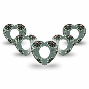 ExpressionMed Green Embroidery Dexcom G7 Heart Shape Tape, Dexcom Stelo Glucose Biosensor System, 5-Pack Tape Fall Winter Themed, Overlay Patch CGM Design