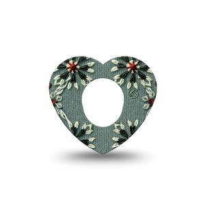 ExpressionMed Green Embroidery Dexcom G7 Heart Shape Tape, Dexcom Stelo Glucose Biosensor System, Single Tape Fall Winter Themed, Overlay Patch CGM Design