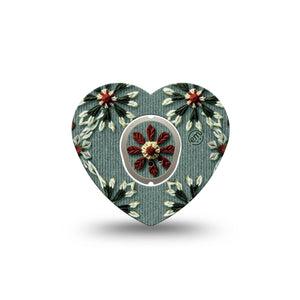 ExpressionMed Green Embroidery Dexcom G7 Heart Shape Tape, Dexcom Stelo Glucose Biosensor System, Single Tape and Single Sticker Fall Winter Themed, Overlay Patch CGM Design