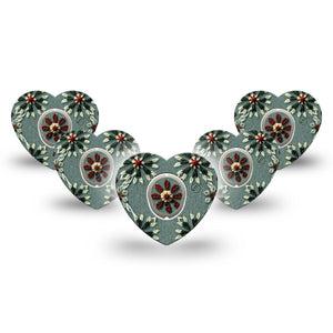 ExpressionMed Green Embroidery Dexcom G7 Heart Shape Tape, Dexcom Stelo Glucose Biosensor System, 5-Pack Tape and 5-Pack Sticker Fall Winter Themed, Overlay Patch CGM Design