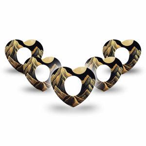 ExpressionMed Black Mountain Dexcom G7 Heart Shape Tape, Dexcom Stelo Glucose Biosensor System, 5-Pack Tape Desert Like Mountains, Overlay Patch CGM Design