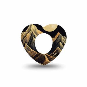 ExpressionMed Black Mountain Dexcom G7 Heart Shape Tape, Dexcom Stelo Glucose Biosensor System, Single Tape Line-Art Desert Mountains, Overlay Patch CGM Design