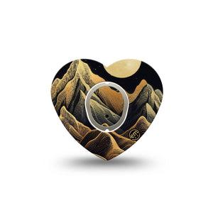 ExpressionMed Black Mountain Dexcom G7 Heart Shape Tape, Dexcom Stelo Glucose Biosensor System, Single Tape and Single Sticker Line-Art Desert Mountains, Overlay Patch CGM Design