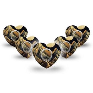 ExpressionMed Black Mountain Dexcom G7 Heart Shape Tape, Dexcom Stelo Glucose Biosensor System, 5-Pack Tape and 5-Pack Sticker Desert Like Mountains, Overlay Patch CGM Design