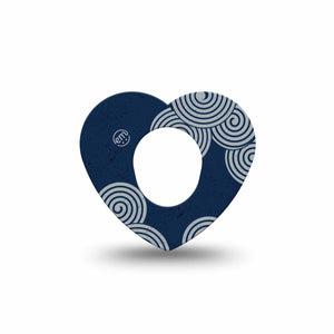 ExpressionMed Blue Swirls Dexcom G7 Heart Shape Tape, Dexcom Stelo Glucose Biosensor System, Single Tape Basic Circular Swirls, Overlay Patch CGM Design