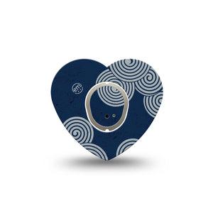 ExpressionMed Blue Swirls Dexcom G7 Heart Shape Tape, Dexcom Stelo Glucose Biosensor System, Single Tape and Single Sticker Basic Circular Swirls, Overlay Patch CGM Design