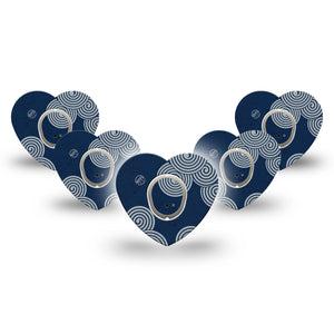 ExpressionMed Blue Swirls Dexcom G7 Heart Shape Tape, Dexcom Stelo Glucose Biosensor System, 5-Pack Tape and 5-Pack Sticker Tight Swirls, Overlay Patch CGM Design