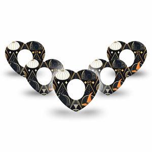 ExpressionMed Art Deco Halloween Dexcom G7 Heart Shape Tape, Dexcom Stelo Glucose Biosensor System, 5-Pack Tape Vintage Style Spooky Motifs, Overlay Patch CGM Design