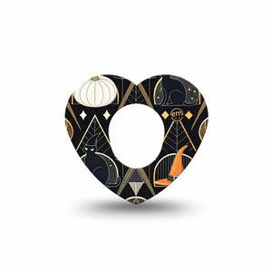 ExpressionMed Art Deco Halloween Dexcom G7 Heart Shape Tape, Dexcom Stelo Glucose Biosensor System, Single Tape Halloween Pumpkins Witch Hats, Overlay Patch CGM Design