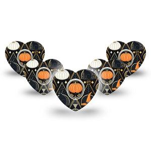 ExpressionMed Art Deco Halloween Dexcom G7 Heart Shape Tape, Dexcom Stelo Glucose Biosensor System, 5-Pack Tape and 5-Pack Sticker Vintage Style Spooky Motifs, Overlay Patch CGM Design