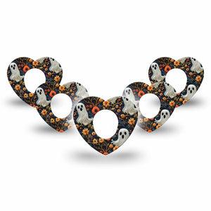 ExpressionMed Embroidered Ghost Dexcom G7 Heart Shape Tape, Dexcom Stelo Glucose Biosensor System, 5-Pack Tape Ghostly Garden, Overlay Patch CGM Design