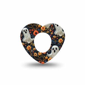 ExpressionMed Embroidered Ghost Dexcom G7 Heart Shape Tape, Dexcom Stelo Glucose Biosensor System, Single Tape Cute Spooky Embroidery, Overlay Patch CGM Design