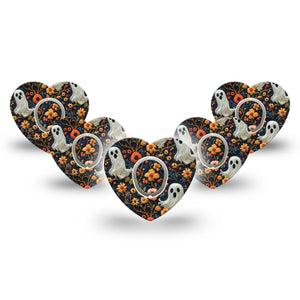 ExpressionMed Embroidered Ghost Dexcom G7 Heart Shape Tape, Dexcom Stelo Glucose Biosensor System, 5-Pack Tape and 5-Pack Sticker Ghostly Garden, Overlay Patch CGM Design